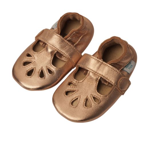 Roségold T-Spangenschuhe mit Gummisohle