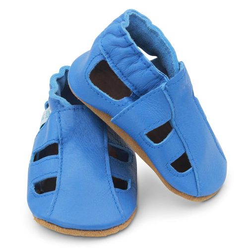 Dotty Fish blaue Kindersandalen aus Leder mit weicher Sohle, für Jungen und Mädchen.