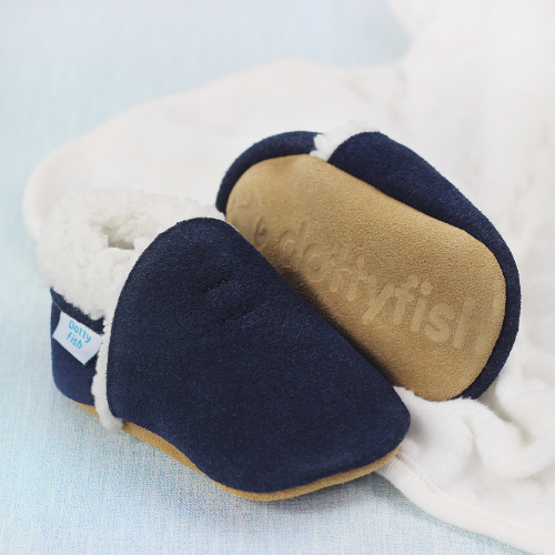 Wildleder-Hausschuhe mit weicher Sohle – Marineblaue