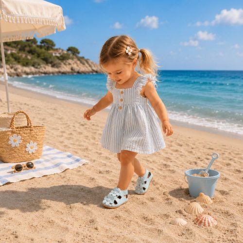 Blau mit Blumen Sandalen