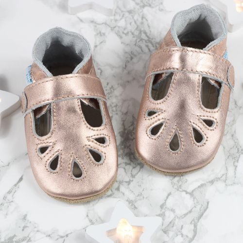 Roségold T-Spangenschuhe mit Gummisohle