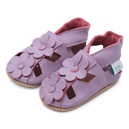 purple soft leather baby sandals with pretty flower design from Dotty Fish 