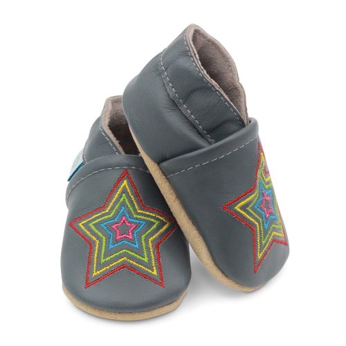 Dotty Fish leather baby shoes in grey with rainbow star design - product image