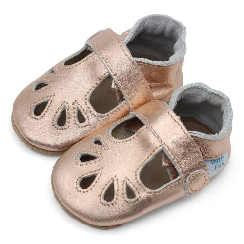 Dotty Fish Rose Gold T-bar baby shoes for girls - side view