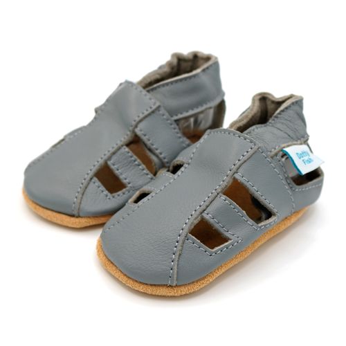 Lightweight, breathable grey leather baby sandals by Dotty Fish 