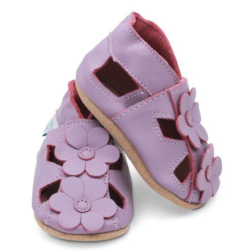 Purple flower sandals for babies and toddlers with soft soles