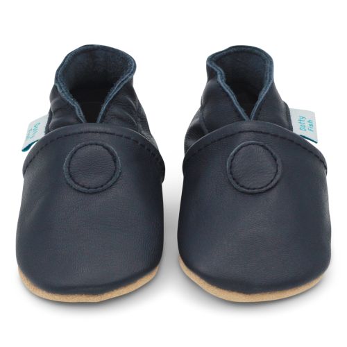 Dotty Fish plain navy soft leather baby and toddler shoes with non-slip suede soles