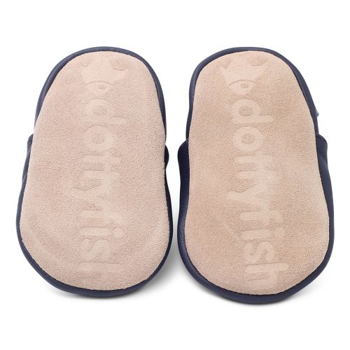 Non-slip suede soles on Splashy the Whale baby shoes from Dotty Fish 