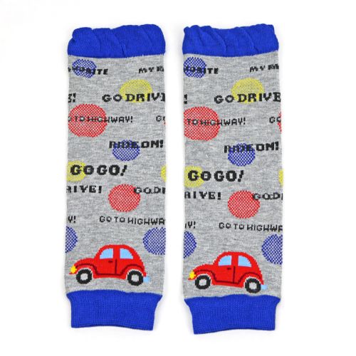 Blue and grey go go car baby legwarmers from Dotty Fish 