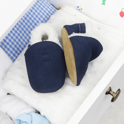 Wildleder-Hausschuhe mit weicher Sohle – Marineblaue