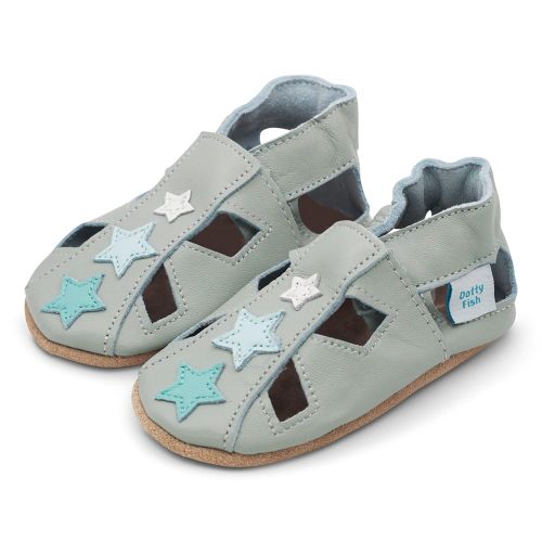 Grey star sandals with non-slip suede soles for babies and toddlers 