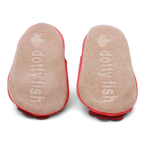 Non-slip suede soles on Coral Pink Flower Baby Sandals