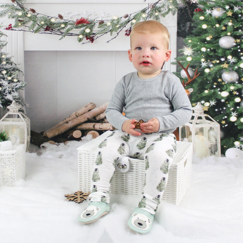 Baby wearing Dotty Fish Pip the Polar Bear baby shoes - Christmas baby shoes