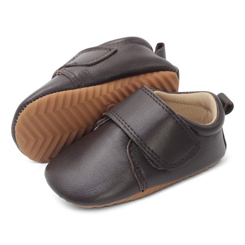 Brown leather toddler shoes with non-slip rubber sole - Oliver Shimmy Shoes by Dotty Fish 