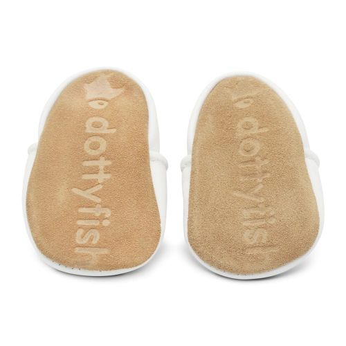 Dotty Fish non-slip suede soles on White Spotty Dotty baby girls shoes