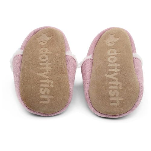Non-slip sued soles - Dotty Fish pink suede infant slippers 