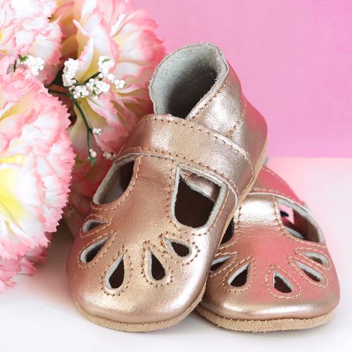 Roségold T-Spangenschuhe mit Gummisohle