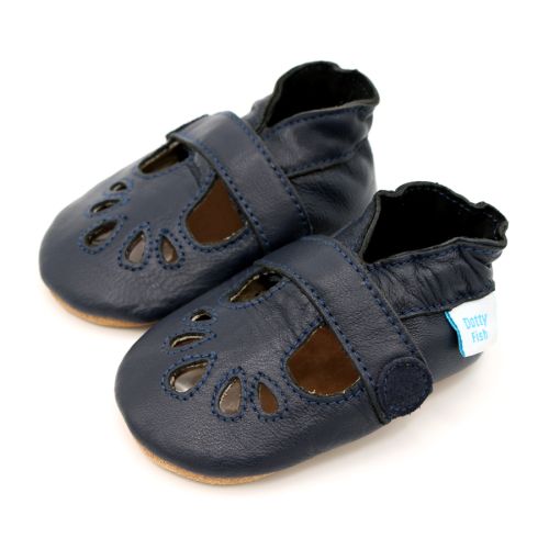 Navy Leder Dotty Fish Baby weiche Sohle klassische T-bar Schuhe.