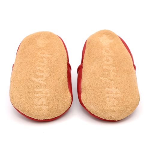 Dotty Fish non-slip suede soles - Red Girls T-bar shoes