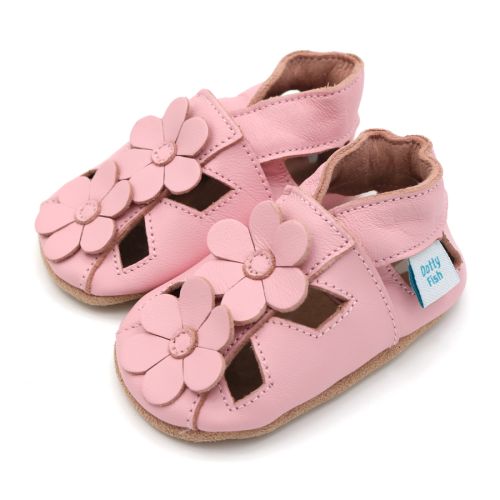 Pink flower sandals for baby and toddler girls from Dotty Fish 