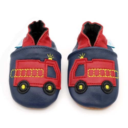 Dotty Fish Navy and Red Fire Engine Soft Sole Baby Shoes - Front View