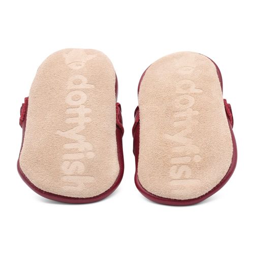 Dotty Fish non-slip suede soles - Burgundy Girls T-Bar Shoes for first steps