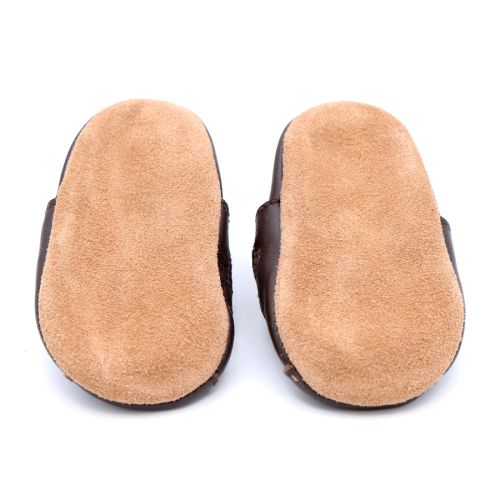 Non-slip suede soles - Dotty Fish Brown Leather Sandals for babies and toddlers 