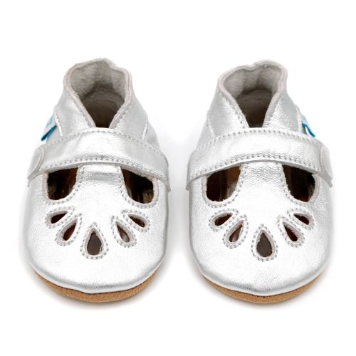 Silbernes Leder Dotty Fish Baby und Kleinkind Mädchen weiche Sohle T-bar Schuhe.