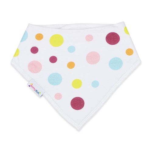 White bandana baby bib with colourful spots by Dotty Fish 