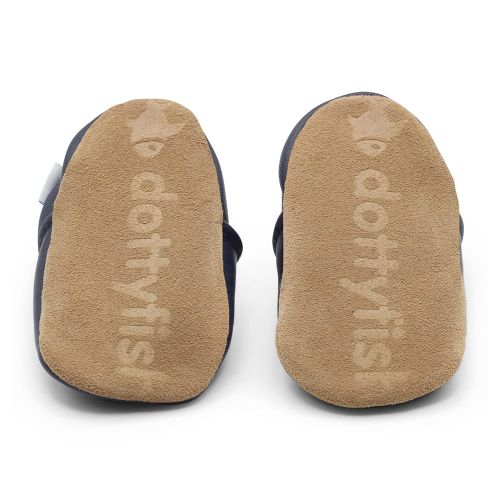Non-slip suede soles on Dotty Fish Honey Blossom soft sole baby shoes
