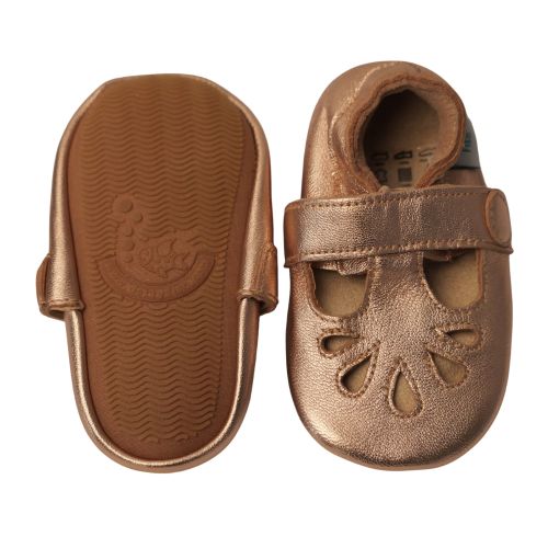 Roségold T-Spangenschuhe mit Gummisohle