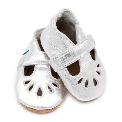 Dotty Fish Silver baby girls shoes in classic T-bar design