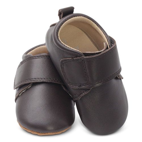 Brown leather first walking shoes with rubber sole by Dotty Fish 