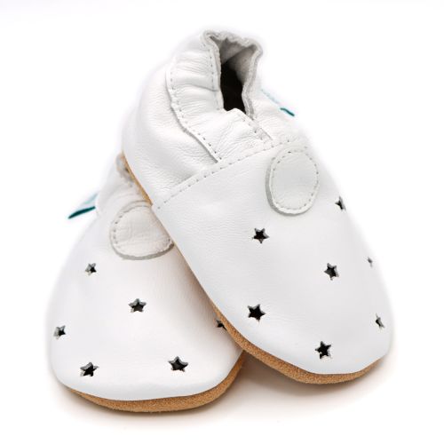 Podiatry approved soft leather baby shoes in white with star design by Dotty Fish 