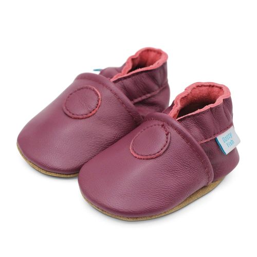 Soft leather baby and toddler shoes in plum / burgundy