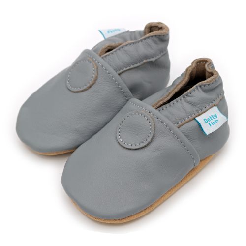 Unisex grey leather baby and toddler shoes by Dotty Fish 