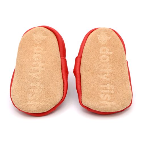 Dotty Fish non-slip suede soles on red leather baby sandals