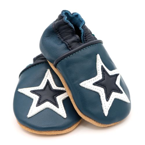 soft leather baby shoes in navy blue with white star design from Dotty Fish 