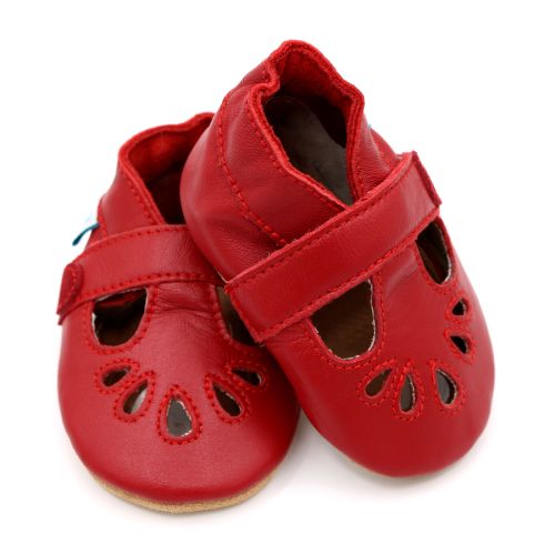 Red baby shoes for little girls with classic T-bar design