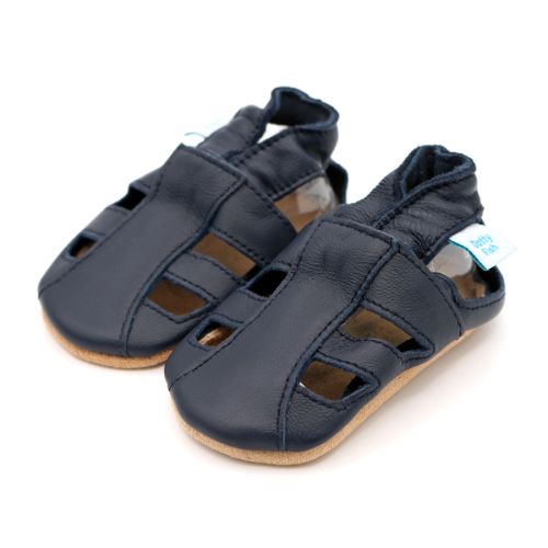 Dotty Fish Unisex-Sandalen mit weicher Sohle aus marineblauem Leder für Vorläufer.