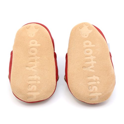 Dotty Fish non-slip suede soles - Red Cheeky Monkey design