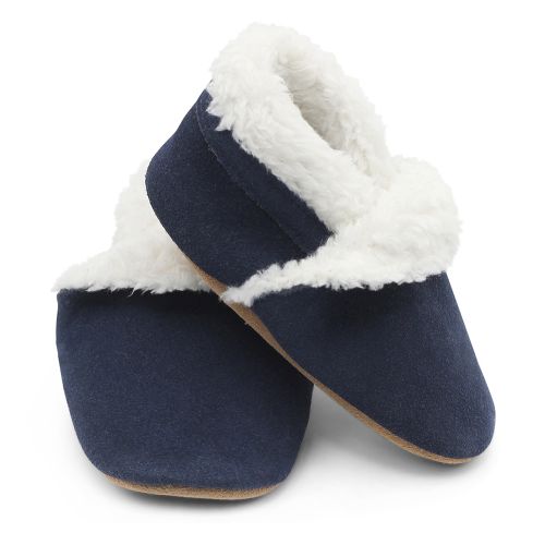 Geschenkset – Marineblaue Wildlederhausschuhe und Blumen