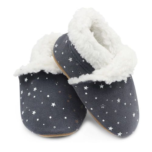 Dark grey suede slippers with silver stars from Dotty Fish 