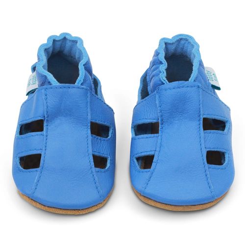 Hellblaue Dotty Fish Baby- und Kleinkindsandalen aus Leder mit weicher Sohle.