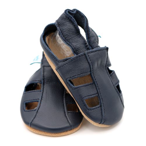 Dotty Fish Barfußsandalen für Kleinkinder mit weicher Sohle und Gummizug an den Knöcheln in navy.