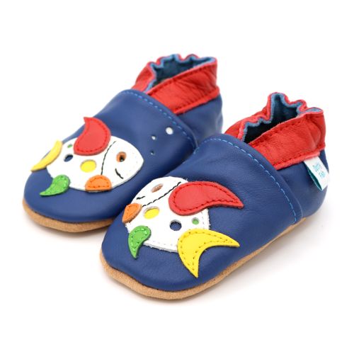 Blue leather baby shoes with colourful fish - Dotty Fish 
