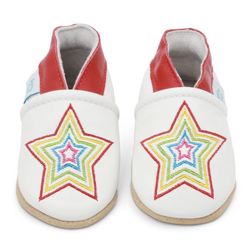 Dotty Fish soft leather baby shoes in white leather with rainbow star motif