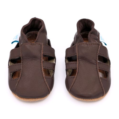 Braune Leder Dotty Fish Baby- und Kleinkindersandalen mit weicher Sohle für Jungen und Mädchen.