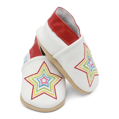 Dotty Fish white rainbow star soft sole leather baby shoes