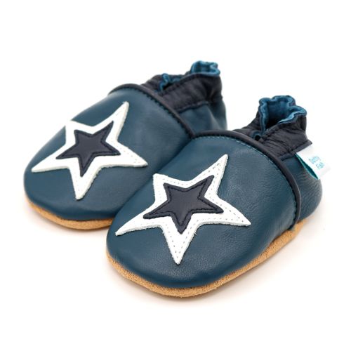  Navy Dotty Fish soft sole pre-walker shoes with white and navy star design.